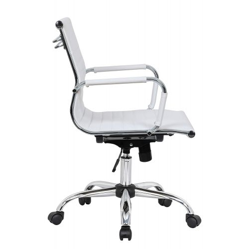  LeisureMod Harris Modern Adjustable Office Executive Swivel Chair Leatherette Task Office Chair (White)