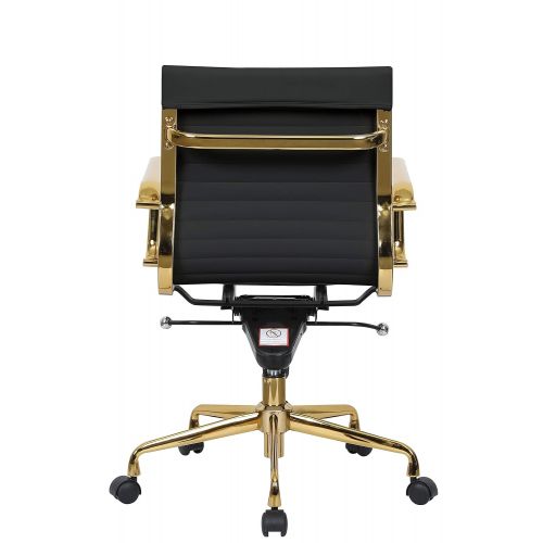  LeisureMod Harris Modern Adjustable Office Executive Swivel Chair Leatherette Task Office Chair with Gold Frame (Black)