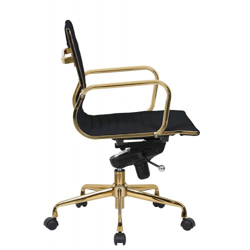  LeisureMod Harris Modern Adjustable Office Executive Swivel Chair Leatherette Task Office Chair with Gold Frame (Black)