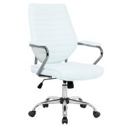 LeisureMod Winchester Mid-Century Executive Swivel & Tilt Leatherette Office Chair (White)