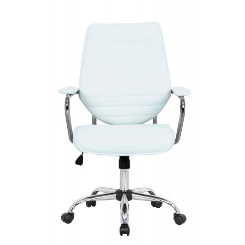  LeisureMod Winchester Mid-Century Executive Swivel & Tilt Leatherette Office Chair (White)