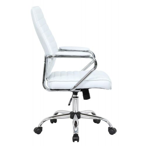  LeisureMod Winchester Mid-Century Executive Swivel & Tilt Leatherette Office Chair (White)