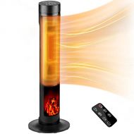 LEISURELIFE Portable Tower Space Heater with Volcano for Bedroom, Oscillating, Remote, 12h Timer, Temperature Display