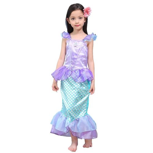  Leiwo Girls Kids Princess Mermaid Bodysuit Tail Dress Party Costume