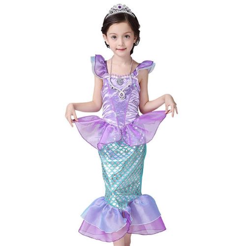  Leiwo Girls Kids Princess Mermaid Bodysuit Tail Dress Party Costume