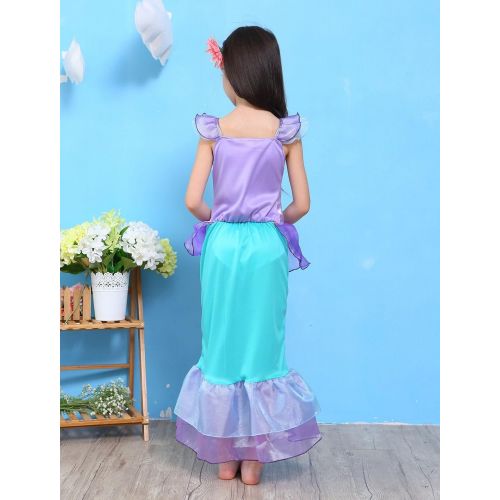  Leiwo Girls Kids Princess Mermaid Bodysuit Tail Dress Party Costume