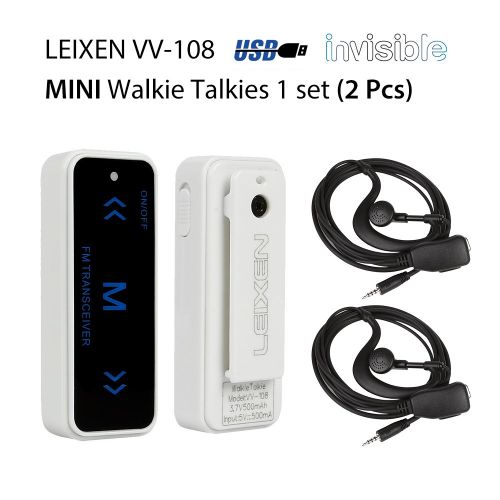  Leixen LEIXEN VV-108 Super Mini Walkie Talkies Hotel Resturant Supermarket UHF Invisible Two-Way Radio USB Cable & Earpieces, 1 Pair, White