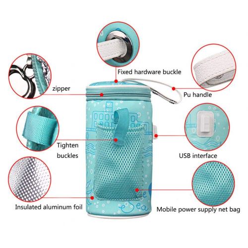  [아마존베스트]Leiyini Baby Bottle Warmer Bag Portable USB Heating Breast Milk Warmer Bag Insulated Baby Bottle Tote Bag for...