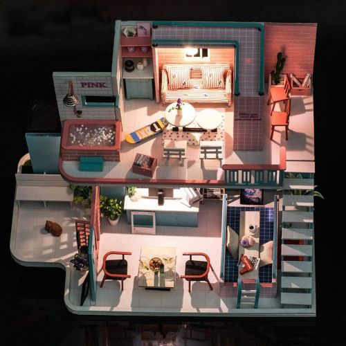  Leiyini DIY Dollhouse Handmade Wooden Cottage Villa Doll House Dollhouse Miniature DIY Kit with LED & Music Innovative Birthday Gifts