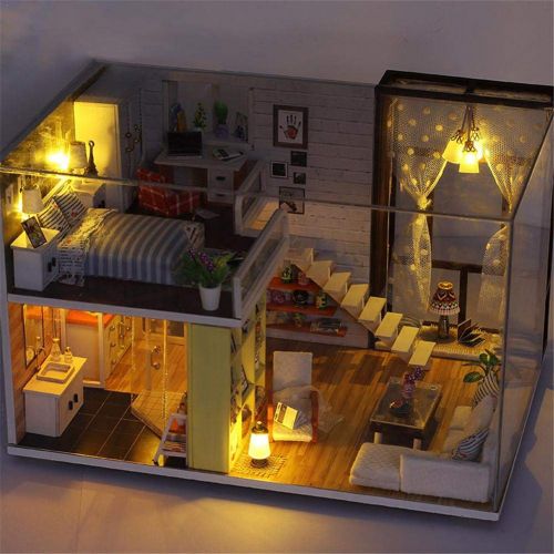  Leiyini DIY Dollhouse Wooden Miniature Furniture Kit Mini Creative House with LED Best Birthday Gifts for Friends,Lovers and Families