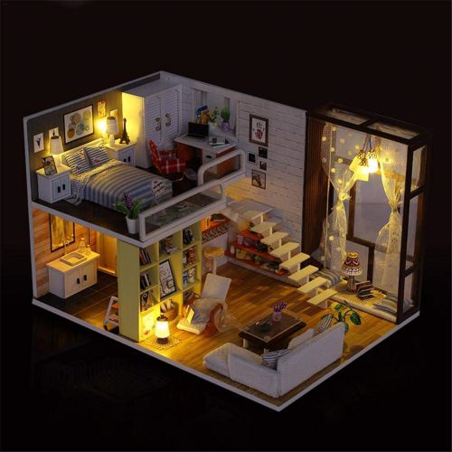  Leiyini DIY Dollhouse Wooden Miniature Furniture Kit Mini Creative House with LED Best Birthday Gifts for Friends,Lovers and Families