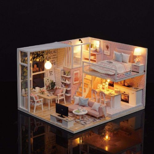  Leiyini DIY Dollhouse Wooden Miniature Furniture Kit Mini Creative House with LED Best Birthday Gifts for Friends,Lovers and Families