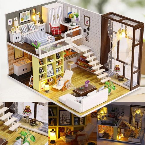  Leiyini DIY Dollhouse Wooden Miniature Furniture Kit Mini Creative House with LED Best Birthday Gifts for Friends,Lovers and Families