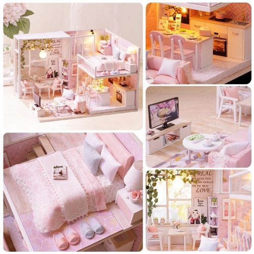  Leiyini DIY Dollhouse Wooden Miniature Furniture Kit Mini Creative House with LED Best Birthday Gifts for Friends,Lovers and Families