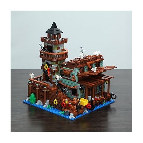  Fishing Village Store House Building Set, 1881 PCS Wood Cabin Mini Building Block Kit, STEM Architecture Toys, Birthday Gift for Adults Ages 8-14+ Teens