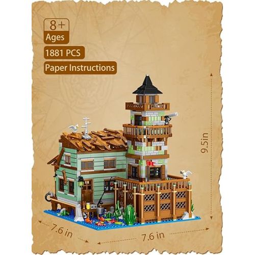  Fishing Village Store House Building Set, 1881 PCS Wood Cabin Mini Building Block Kit, STEM Architecture Toys, Birthday Gift for Adults Ages 8-14+ Teens