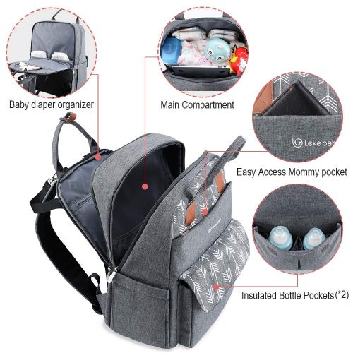  Lekebaby Large Diaper Bag Backpack with Changing Pad and Stroller Straps Multifunction Maternity...