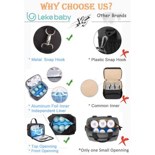  [아마존베스트]Lekebaby Breast Milk Cooler Bag with Contoured Ice Pack Fits 6 Breastmilk Baby Bottles Cooler Tote Bag for Nursing Mothers, Grey