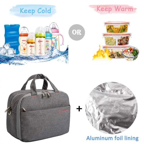  [아마존베스트]Lekebaby Breast Milk Cooler Bag with Contoured Ice Pack Fits 6 Breastmilk Baby Bottles Cooler Tote Bag for Nursing Mothers, Grey