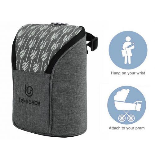 [아마존베스트]Lekebaby Insulated Baby Bottle Tote Bags for Travel Double Baby Bottle Warmer or Cool, Arrow Grey