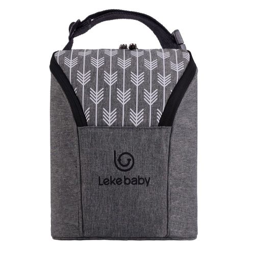  [아마존베스트]Lekebaby Insulated Baby Bottle Tote Bags for Travel Double Baby Bottle Warmer or Cool, Arrow Grey