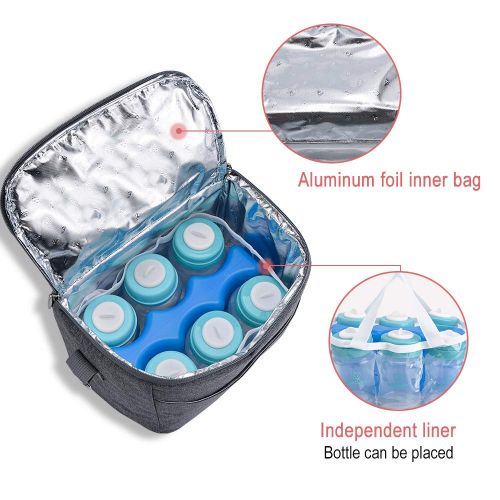  [아마존베스트]Lekebaby Breast Milk Cooler Bag with Contoured Ice Pack Fits 6 Breastmilk Baby Insulated Bottle Tote...