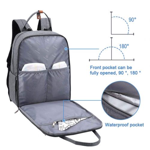  Lekebaby Large Diaper Bag Backpack with Changing Pad and Stroller Straps with Arrow Print, Gray