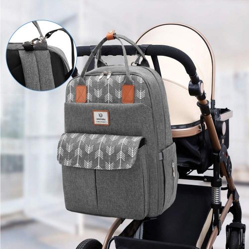  Lekebaby Large Diaper Bag Backpack with Changing Pad and Stroller Straps with Arrow Print, Gray