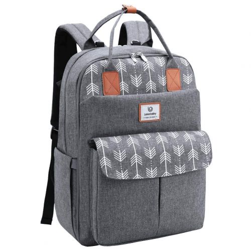  Lekebaby Large Diaper Bag Backpack with Changing Pad and Stroller Straps with Arrow Print, Gray