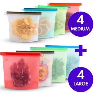 Lemason Reusable Eco Silicone Food | Storage Bulk Bags Size Ziplock Plastic Containers | Cooking Bag Sets for Sous Vide Liquid Snack Lunch Freezer Microwave 8 silicone storage bags for Fru