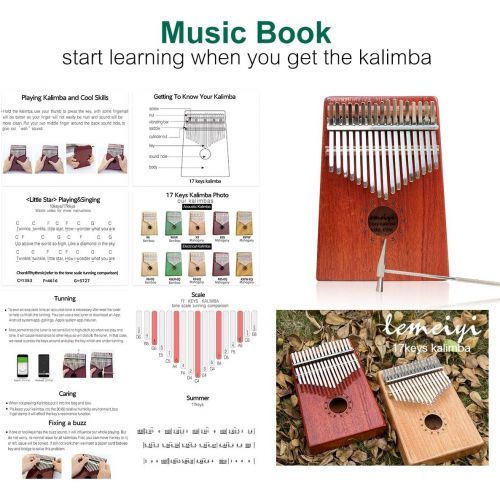  LEMEIYI Kalimba 17 Keys Thumb Piano with Study Instruction and Tune Hammer, Portable Mbira Sanza African Wood Finger Piano, Gift for Kids Adult Beginners Professional