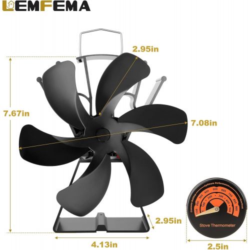  Lemfema Upgrade 6 Blade Fireplace Fan, Heat Powered Stove Fan for Gas/Pellet/Wood/Log Burning Stoves with Thermometer, 30% More Warm Air Than 4 Blade Fan