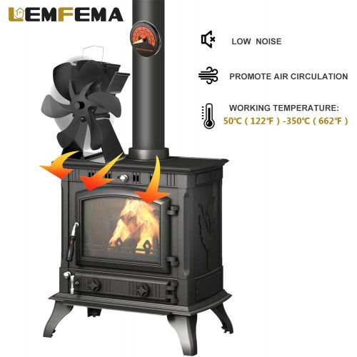  Lemfema Upgrade 6 Blade Fireplace Fan, Heat Powered Stove Fan for Gas/Pellet/Wood/Log Burning Stoves with Thermometer, 30% More Warm Air Than 4 Blade Fan
