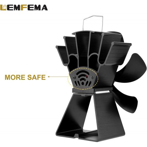  Lemfema Upgrade 6 Blade Fireplace Fan, Heat Powered Stove Fan for Gas/Pellet/Wood/Log Burning Stoves with Thermometer, 30% More Warm Air Than 4 Blade Fan