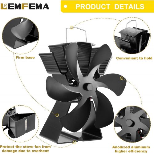  Lemfema Upgrade 6 Blade Fireplace Fan, Heat Powered Stove Fan for Gas/Pellet/Wood/Log Burning Stoves with Thermometer, 30% More Warm Air Than 4 Blade Fan