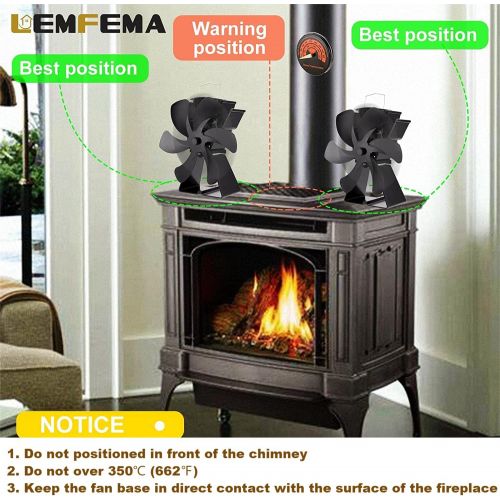  Lemfema Upgrade 6 Blade Fireplace Fan, Heat Powered Stove Fan for Gas/Pellet/Wood/Log Burning Stoves with Thermometer, 30% More Warm Air Than 4 Blade Fan