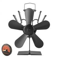 Lemfema 5 Blades Fireplace Wood Stove Fan, Heat Powered Stove Fan, Silent Operation Non Electric for Wood/Log Burner/Fireplace with Thermometer, Eco Friendly and Efficient Heat Distributio