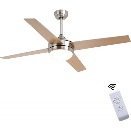  LeminFan Ceiling Fan Light Fixtures LED 52 Inch Brushed Nickel Modern Ceiling Fan with Remote Control For Bedroom,Living Room,Dining Room