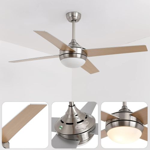  LeminFan Ceiling Fan Light Fixtures LED 52 Inch Brushed Nickel Modern Ceiling Fan with Remote Control For Bedroom,Living Room,Dining Room