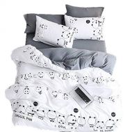 LemonTree Kids Panda Bedding Set-4Pcs Cartoon Lightweight White and Black Panda Animal Pattern -1 Duvet Cover Set + 1 Bed Sheet + 2 Pillowcases (King)