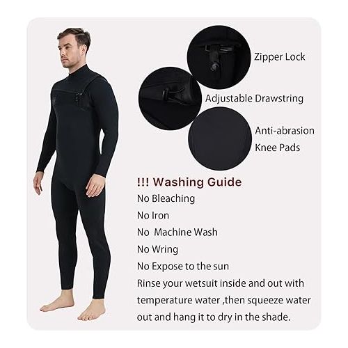  Lemorecn Men’s Surfing Wetsuit Super Stretch Neoprene 4/3mm Chest Zip Full Wetsuit for Men