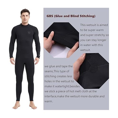  Lemorecn (16 Sizes) Mens Wetsuits Jumpsuit Neoprene 3/2mm and 5/4mm Full Body Diving Suit for Men and Women