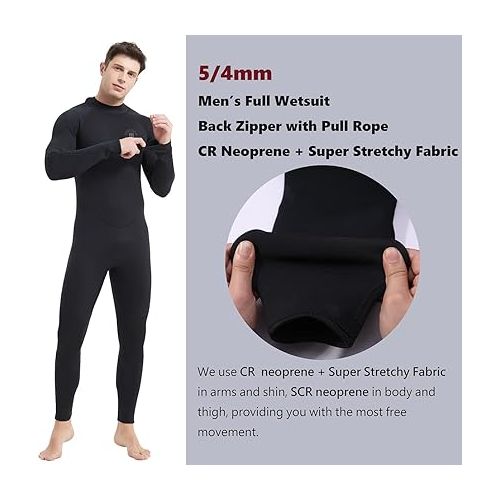  Lemorecn (16 Sizes) Mens Wetsuits Jumpsuit Neoprene 3/2mm and 5/4mm Full Body Diving Suit for Men and Women