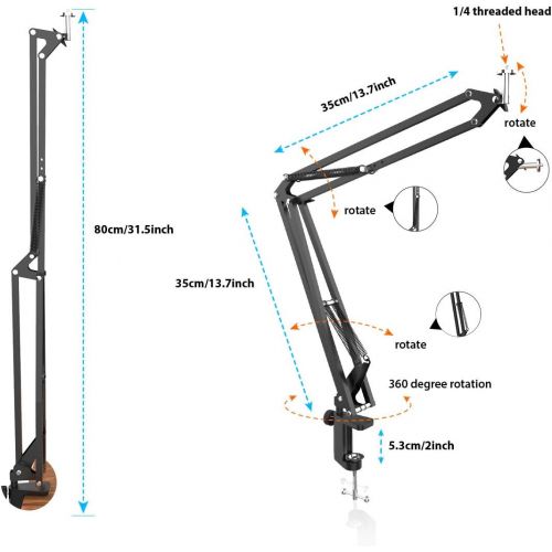  LenTok Overhead Tripod for DSLR Cameras, Heavy Duty Camera Desk Mount Stand with Flexible Articulating Boom Arm, Camera Holder Table Clamp for Canon Nikon Sony Fuji SLR Mirrorless Cam Vid