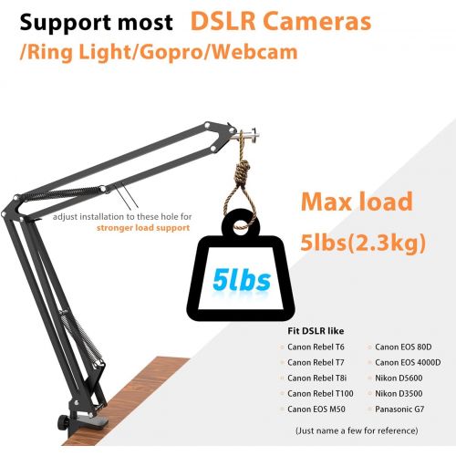  LenTok Overhead Tripod for DSLR Cameras, Heavy Duty Camera Desk Mount Stand with Flexible Articulating Boom Arm, Camera Holder Table Clamp for Canon Nikon Sony Fuji SLR Mirrorless Cam Vid