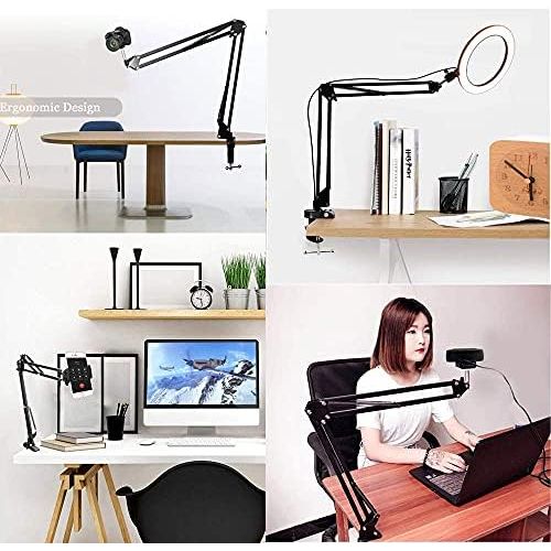  [아마존베스트]LenTok Overhead tripod for camera webcam ring light, flexible overhead arm for iPhone with phone holder, table tripod accessories for phone video recording live stream