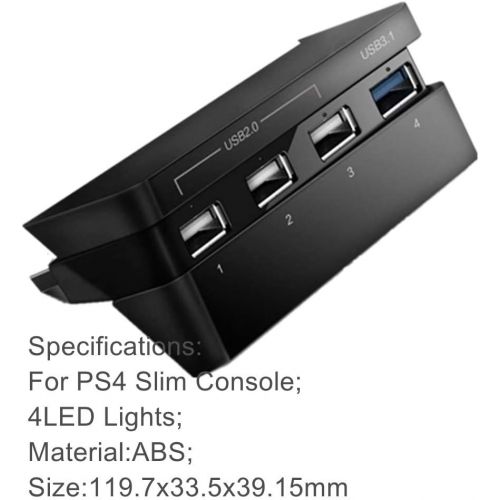  [아마존베스트]Lenboken-dobe Lenboken PS4 Slim Gaming Console Hub, 4 USB Port Hub for PS4 Slim, USB 3.1 High Speed USB 2.0 Super Transfer Speed Charger Controller Splitter Expansion Adapter with LED Light for