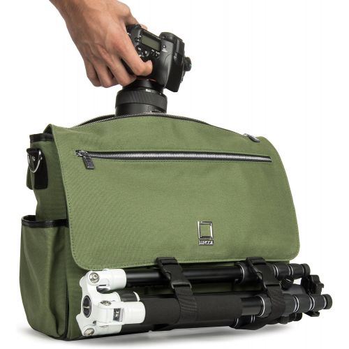  Lencca LENCammaGRN Professional Canvas Camera Messenger Bag with Removable Padded Shoulder Strap (Forest Green)