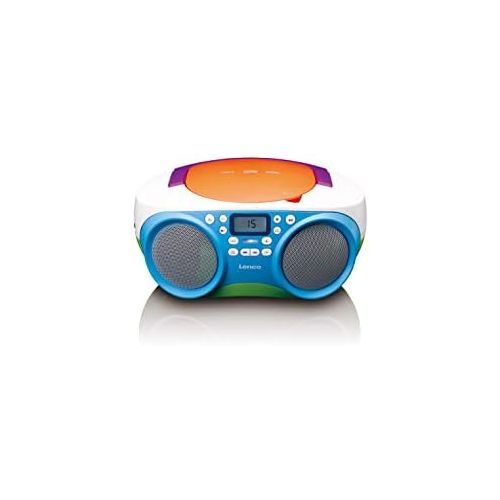  [아마존베스트]Lenco SCD-41 - CD player for children - CD radio - stereo system - boom box - FM radio tuner - USB connection - MP3 - 2 x 1 W RMS power - mains and battery operation - colorful