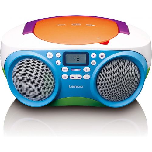  [아마존베스트]Lenco SCD-41 - CD player for children - CD radio - stereo system - boom box - FM radio tuner - USB connection - MP3 - 2 x 1 W RMS power - mains and battery operation - colorful